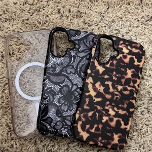 Stylish Phone Case Set - Black Lace, Tortoise Shell, Clear: iphone 16